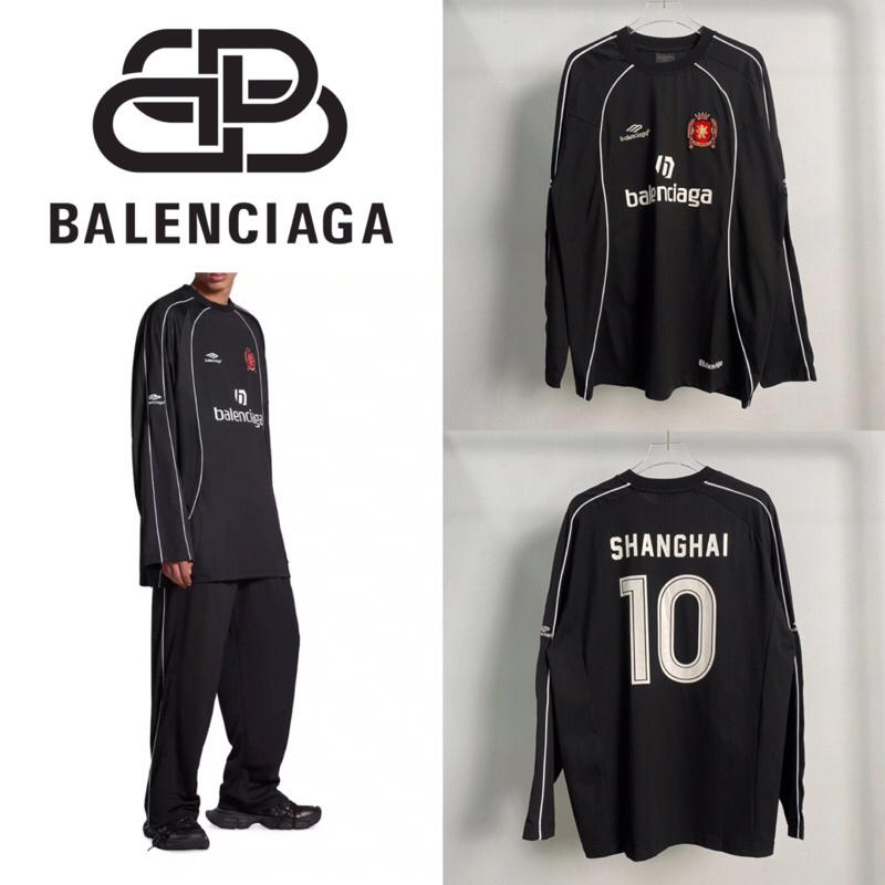 เสื้อยืดแขนยาว Balenciaga Soccer Long Sleeve T-Shirt (สีดำ)