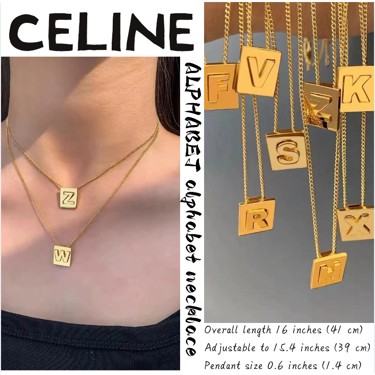 แท้100%✨ Celine Signature Alphabet Necklace สร้อยคอ Celine A-Z/100% Authenticity Guarantee/CELINE สร