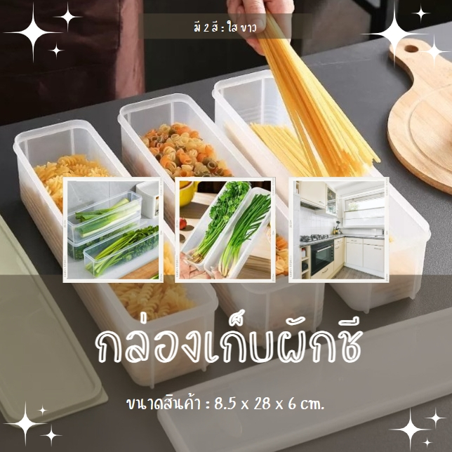 กล่องเก็บผักชี เก็บเส้นสปาเก็ตตี้ ผลไม้ กล่องเก็บพลาสติกเก็บอาหาร กล่องเก็บอาหารในตู้เย็น คงความสดใหม่ของอาหาร แบบแบนยาว