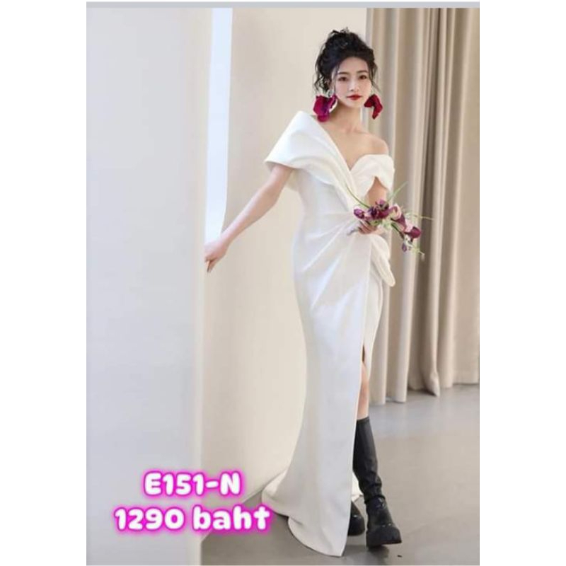 ชุดเจ้าสาว ชุดแต่งงาน E151-N ชุดพรีเวดดิ้ง งานหมั้น ชุดสวย งานเนียบ ผ้าดี มินิมอล รหัส:E151-N