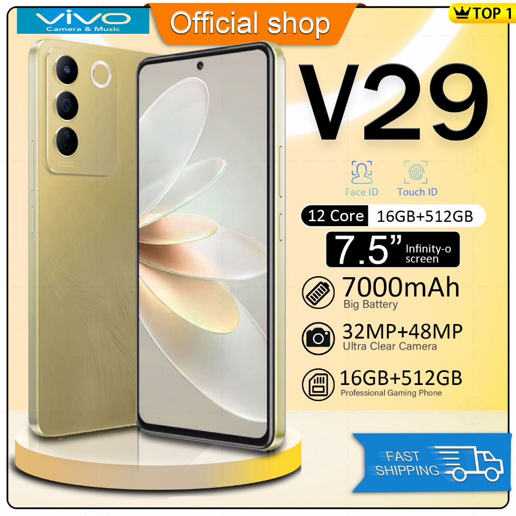 V29 สมาร์ทโฟน RAM 16GB+ROM 512GB ขนาด 7.5 นิ้ว กล้อง HD แบต 7000mAh แบตอึดทน โปรราคาถูก รองรับ 2 ซิมการ์ด (COD)