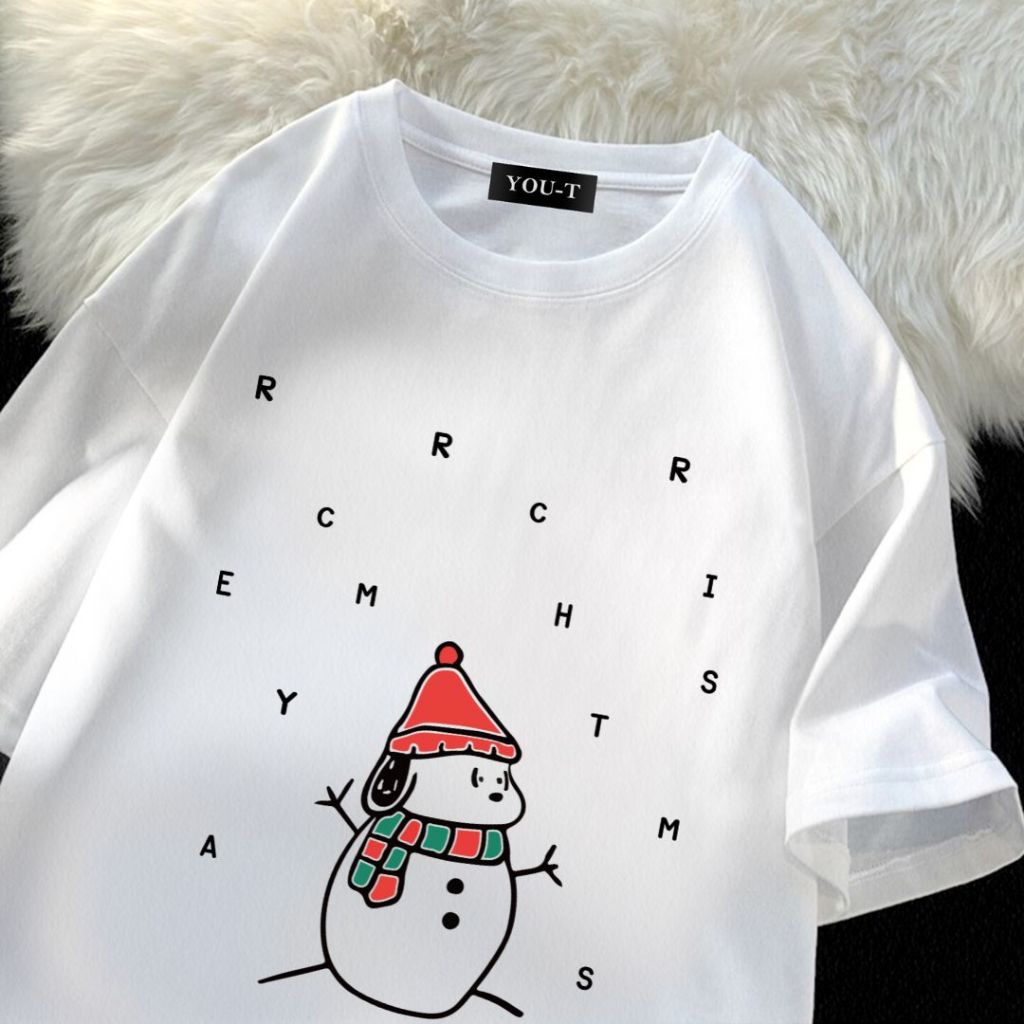 Y-T เสื้อยืดแขนสั้น เสื้อยืดคอกลม ไม่จำกัดเพศ สวมใส่สบาย ผ้าคุณภาพสูง ไม่หดตัว พิมพ์ "สโนว์แมน01"