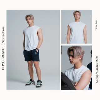 OLIVER MUSCLE เสื้อยืดแขนกุดทรงเกาหลี สีพื้น ผ้านุ่ม ใส่สบายไม่ร้อน แบรนด์ Oliver Muscle