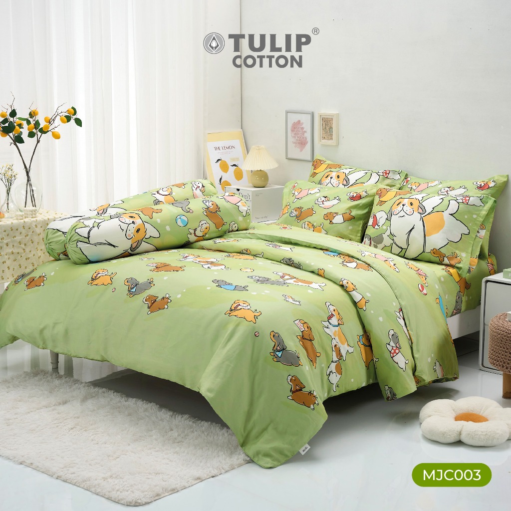 TULIP หมาจ๋า Cotton 100% MJC003 ลิขสิทธิ์แท้ ผ้าคอตตอน ชุดเครื่องนอน ผ้าปูที่นอน ผ้าห่มนวม