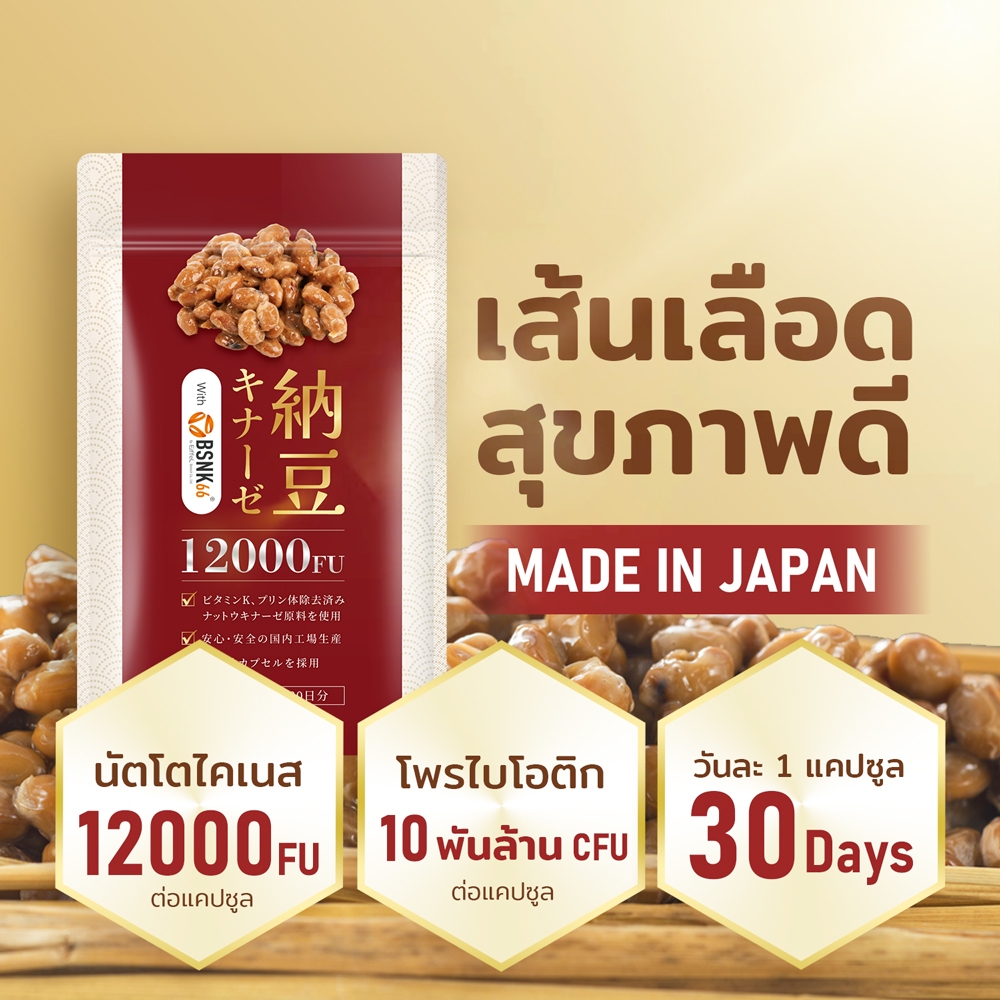 [Herbase] นัตโตะไคเนส 12000FU x 30 แคปซูล (ส่งตรงจากญี่ปุ่น) อาหารเสริม ลดความดันโลหิต คอเลสเตอรอล ไตรกลีเซอไรด์ ละลายลิ่มเลือด หลอดเลือดแข็งแรง Nattokinase supplement