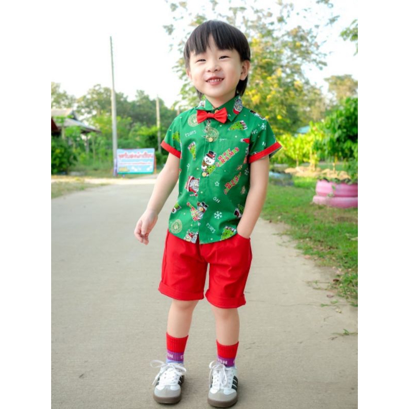 ชุดคริสมาสต์เด็ก เซตเชิ้ตคริสมาสต์เด็ก ใส่หล่อแน่นอนครับป๋ม แถมหูกระต่ายครับ