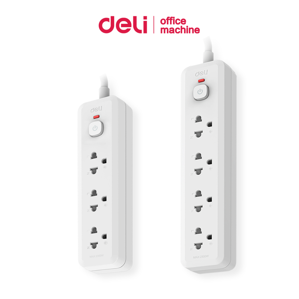 Deli ปลั๊กไฟ ปลั๊กพ่วง สีพาสเทล มี3-4ช่อง ยาว3เมตร มีมอก.กำลังไฟ2300W รับประกัน 3ปี Power Socket