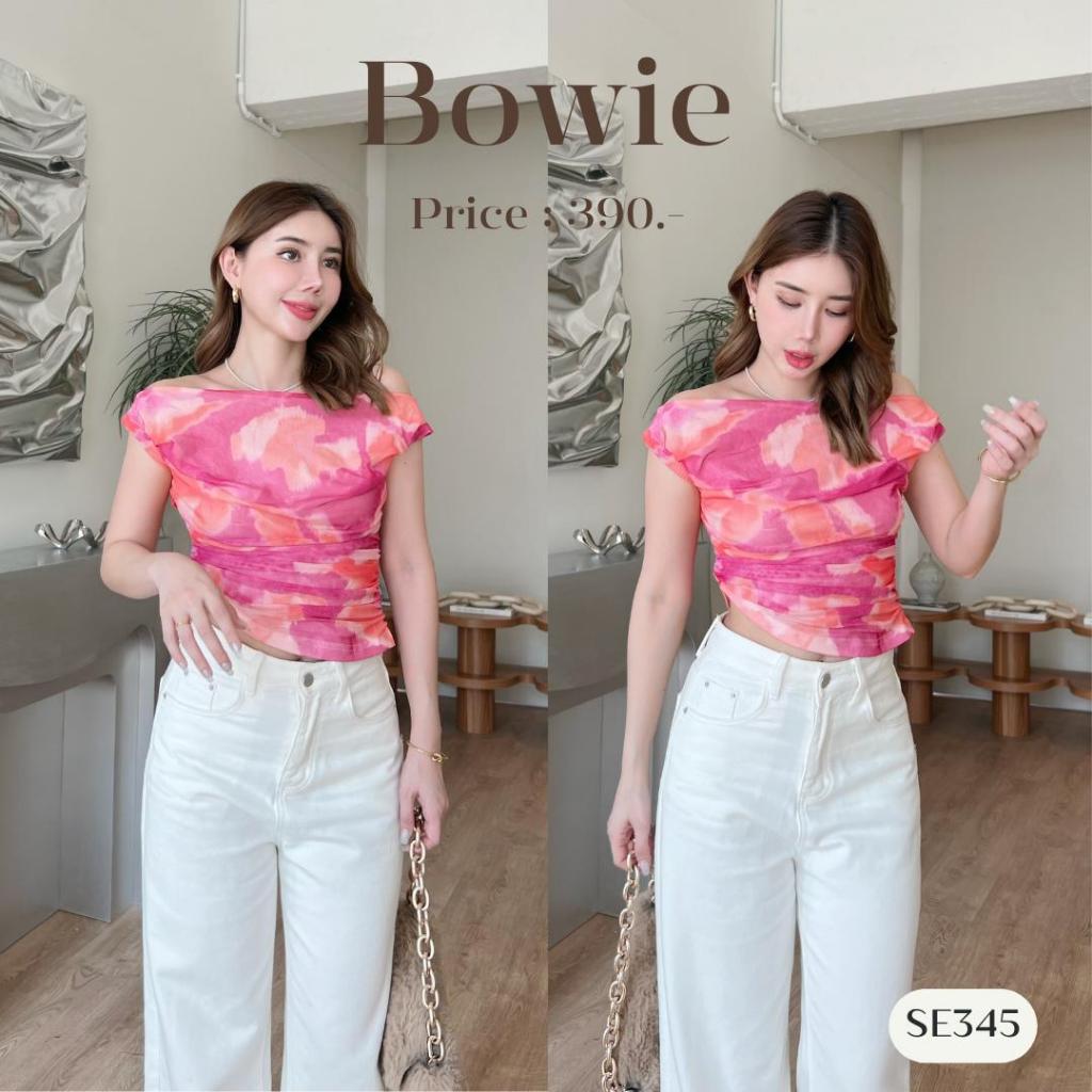 เสื้อปาดไหล่รมควัน จับจีบด้านข้าง Clothing Lady SE345 l BOWIE [ซื้อครบ1,000 แถมเครื่องประดับ]