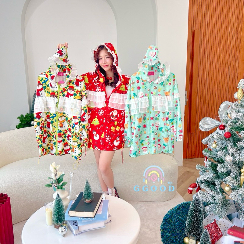 Merry christmas แจ็คเก็ต มีซิปหน้า มีฮู้ดหมวก