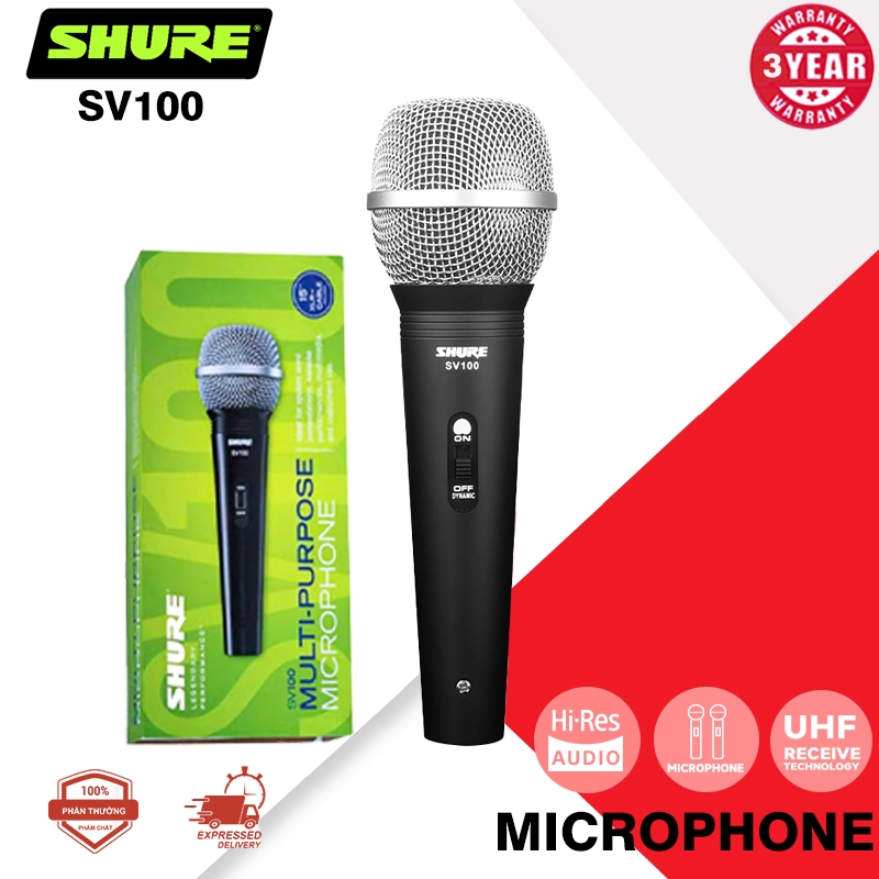 Shure SV100 ไมโครโฟนเสียงร้อง Cardioid Dynamic Pickup ที่มีสวิตช์สำหรับระบบเสริมเสียงการแสดงสด