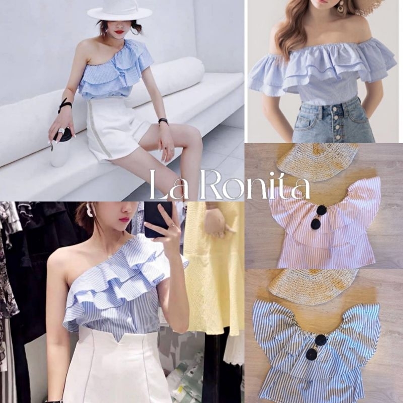 พร้อมส่ง La ronita : เสื้อทรงปาดไหล่ ลายริ้ว ใส่ได้หลายแบบ น่ารักมากก ติดตู้ไว้เลยค่าา