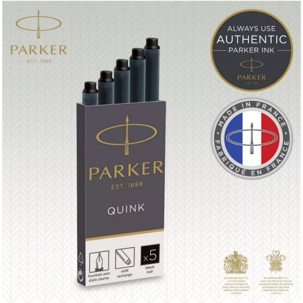 Parker หลอดสูบหมึก สำหรับปากกาหมึกซึม ไส้ปากกาคอแร้ง แพ็ค 5 ชิ้น Parker Quink refill pack 5 CT Blue,
