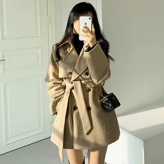 พร้อมส่ง 3สี เสื้อโค้ทกันหนาวผ้าWool มีสายรัดเอวค่า (T365)