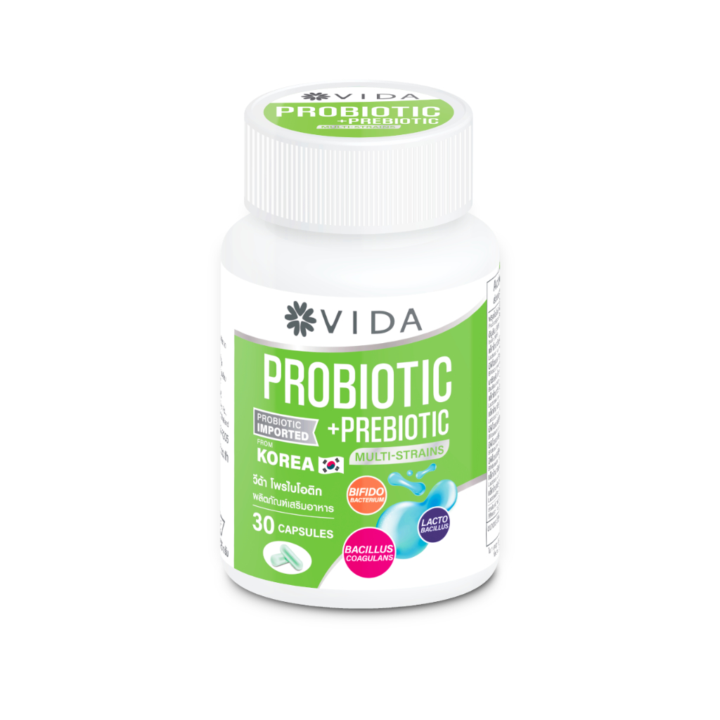 Vida Probiotic วีด้า โพรไบโอติก 10 สายพันธุ์ + พรีไบโอติก 30 แคปซูล