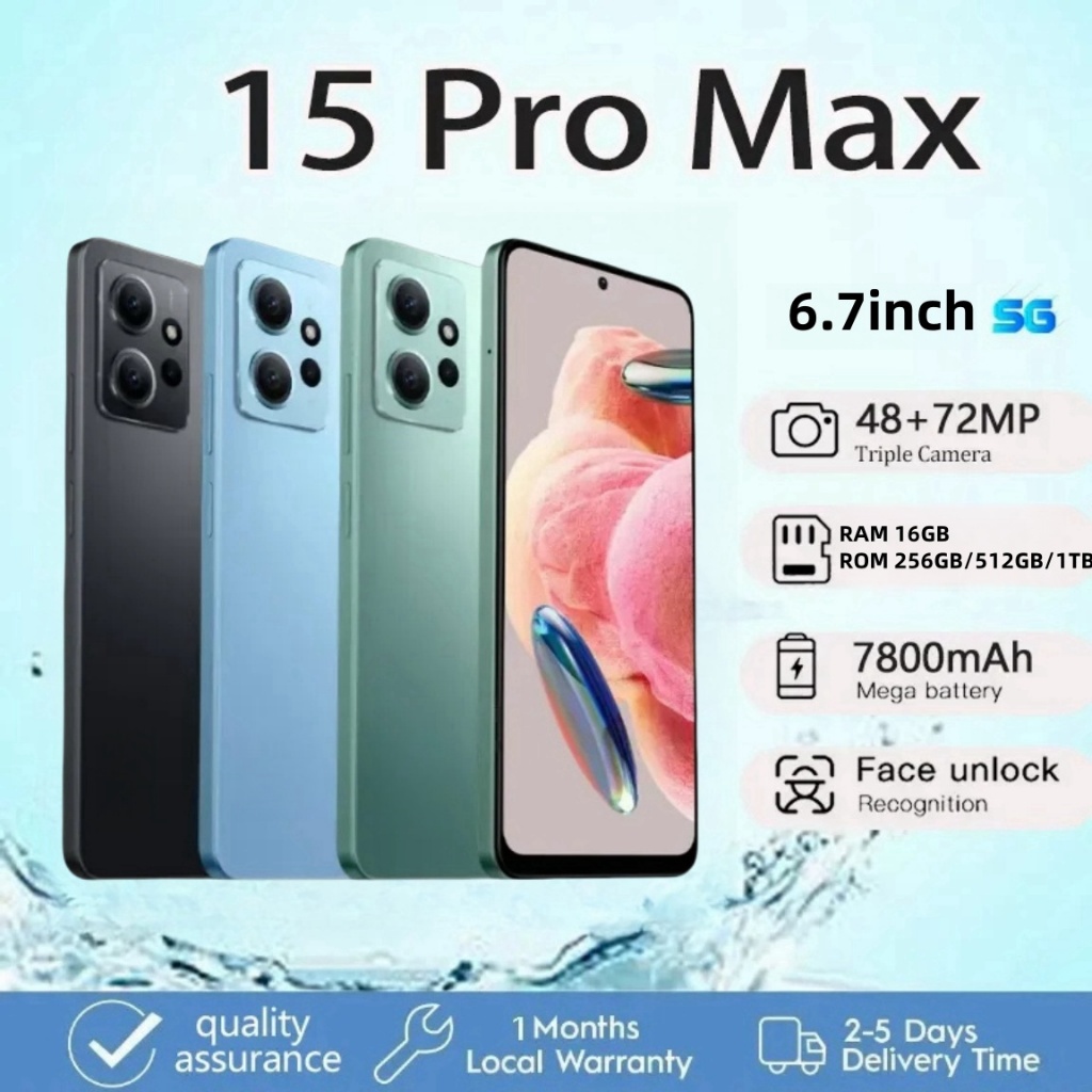 【รับประกัน 1 ปี】i15 Max Pro 5Gสมาร์ทโฟน 6.7 นิ้วRAM 16GB +256GB/512GB/1TB 48MP+72MP 7800MAHแบตเตอรี่