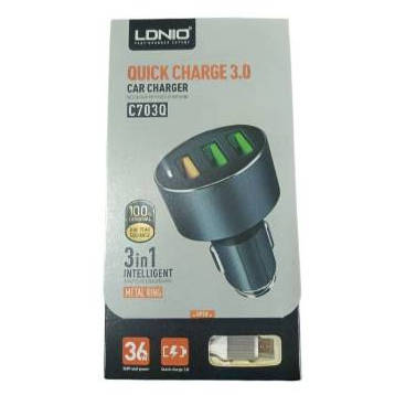 LDNIO C703Q CAR FAST Charger Quick Charger3.0CAR Casan USB 3port Original