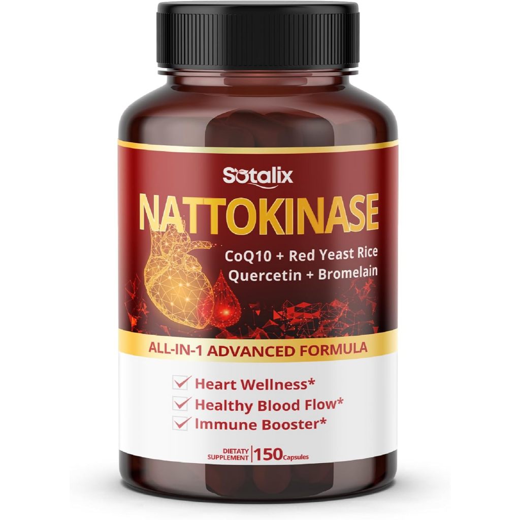 Nattokinase 10,100MG with CoQ10 + Red Yeast Rice Quercetin + Bromelain -Immune Booster - USA Made & Tested