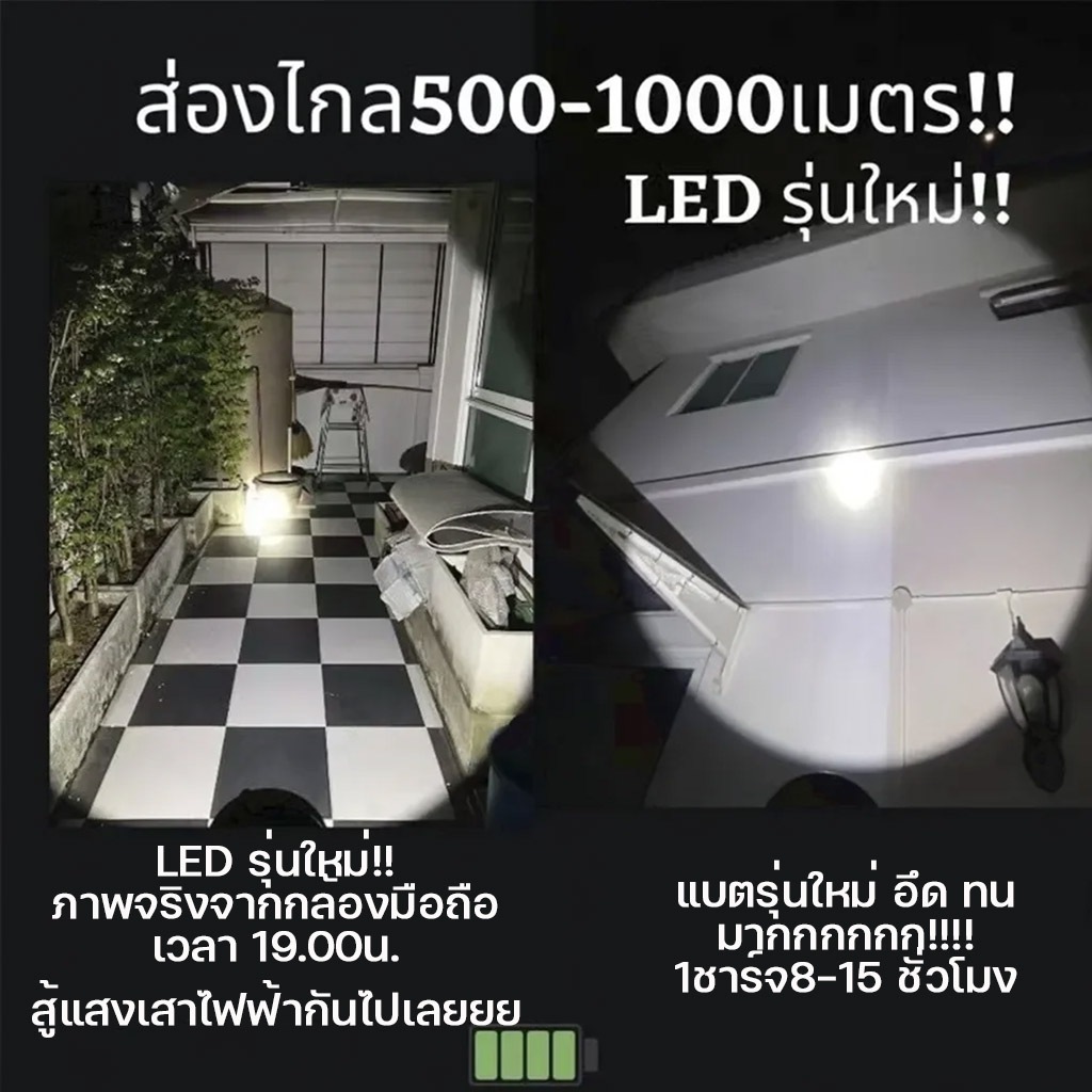 ไฟฉายแรงสูง LED หรี่แสงไฟ ชาร์จไฟได้ กันน้ำลุยฝนได้ ไฟฉายเดินป่า ไฟฉายคาดหัว 200W แบตลิเธียมไอออน หรี่แสงไฟได้ รูปที่ 2