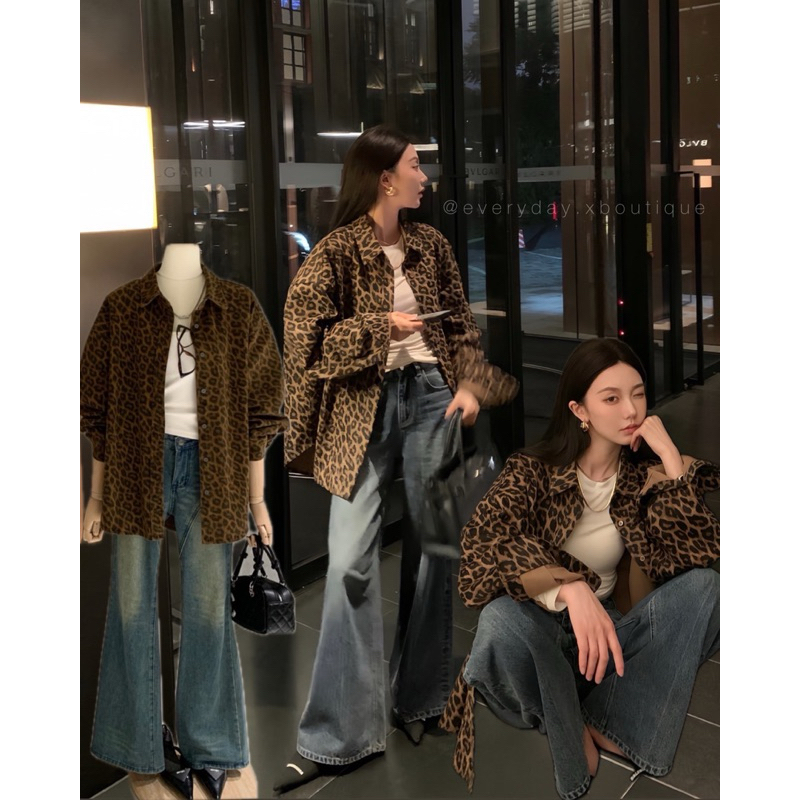 เปิดพรี Leopard denim shirt เสื้อคอปก แขนยาว งานผ้ายีนส์ลายเสือ ติดกระดุมหน้า ลายผ้าสวย สีคมชัด ตรงปก งานมีซับใน wg.we
