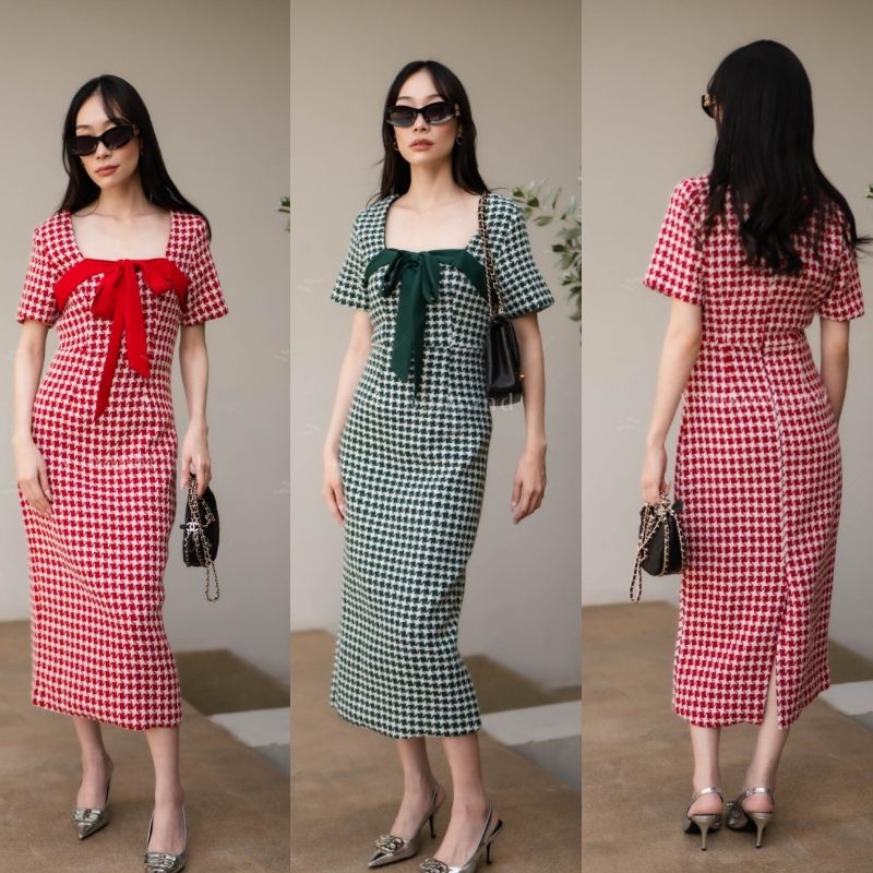 เดรสคอเหลี่ยมผ้าทอsml