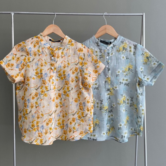 Z4เสื้อลินินแก้วคอจีนแขนสั้น(ผ้าบางพริ้ว)