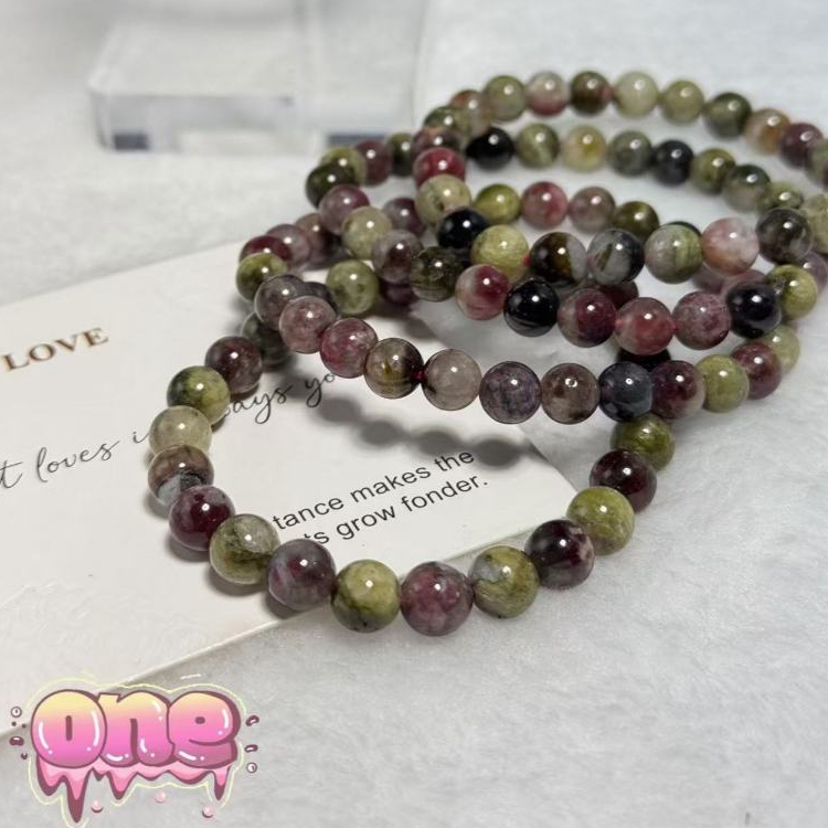ทัวร์มาลีน Tourmaline ลูกปัดทัวร์มาลีนธรรมชาติ สร้อยข้อมือหินทัวร์มาลีนแท้ หินแห่งความสุข ขนาด 7 มิล