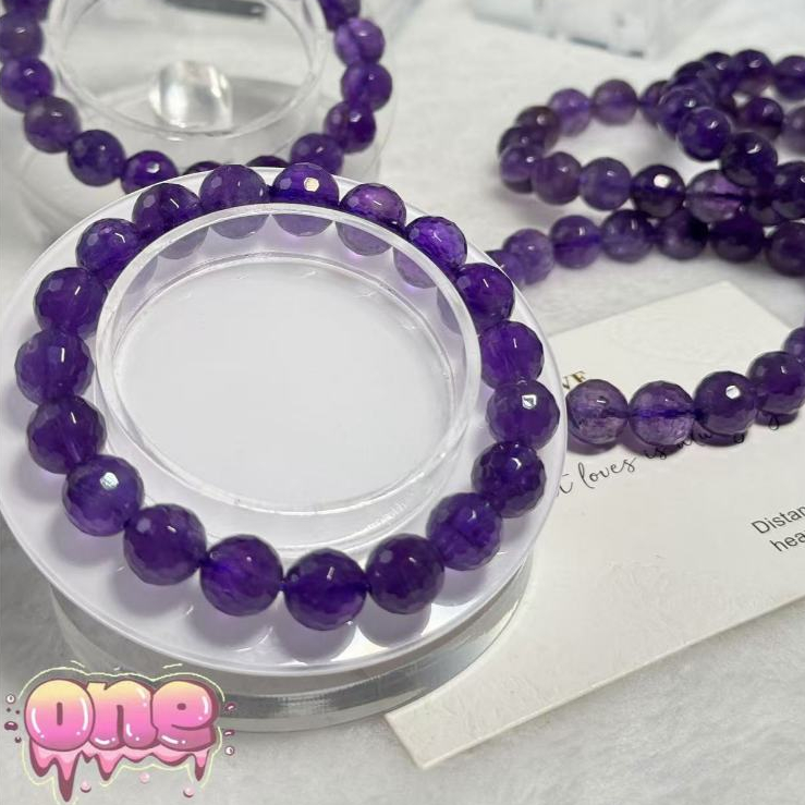 【ขายขาดทุน】Amethyst หินอเมทิสต์ เจียเหลี่ยมลูกปัดหิน หินมงคล 10มิล อเมทิส อเมทิสต์ กำไลหินแท้