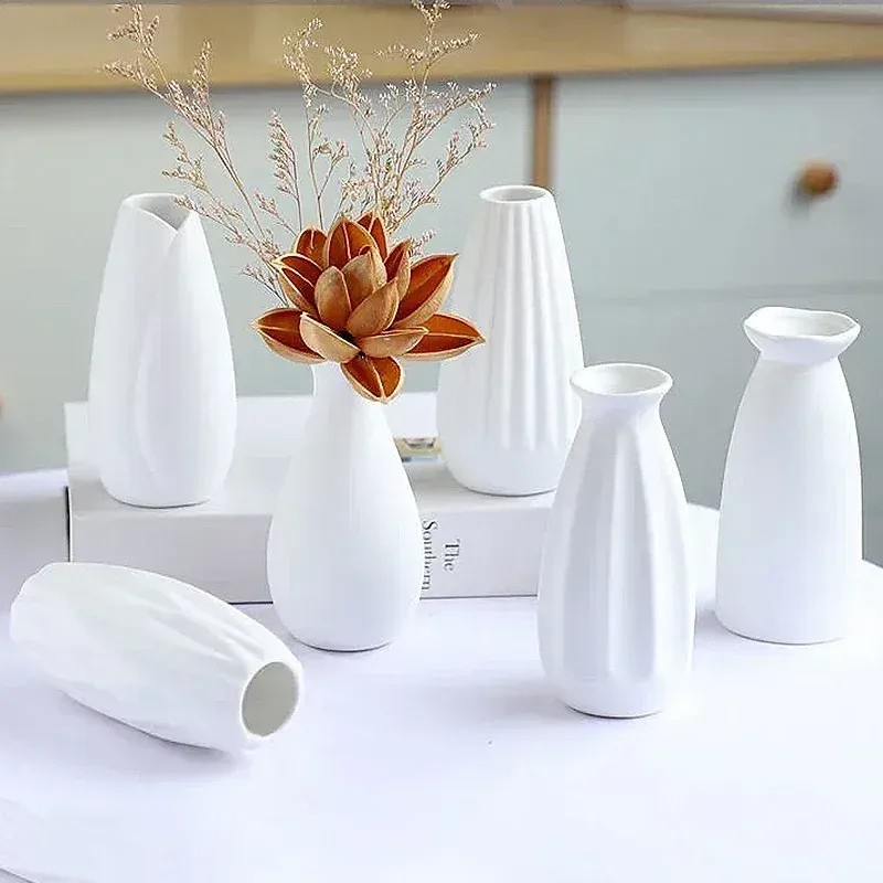 แจกันใส่ดอกไม้ แจกันเซรามิคสีขาว สไตล์มินิมอล เกรดA *สีขาวด้าน - รูปที่ 5