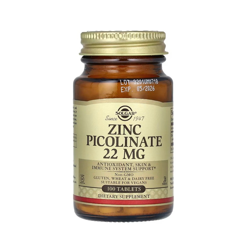 ล็อตใหม่ exp 10/2028 Solgar Zinc Picolinate 22 mg, 100 Tablets