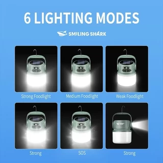 CRX [พร้อมส่ง] Smiling Shark LED Camping โคมไฟ 6 โหมดพลังงานแสงอาทิตย์ Type-c ชาร์จ Camping ไฟฉายตะขอกันน้ํากลางแจ้ง
