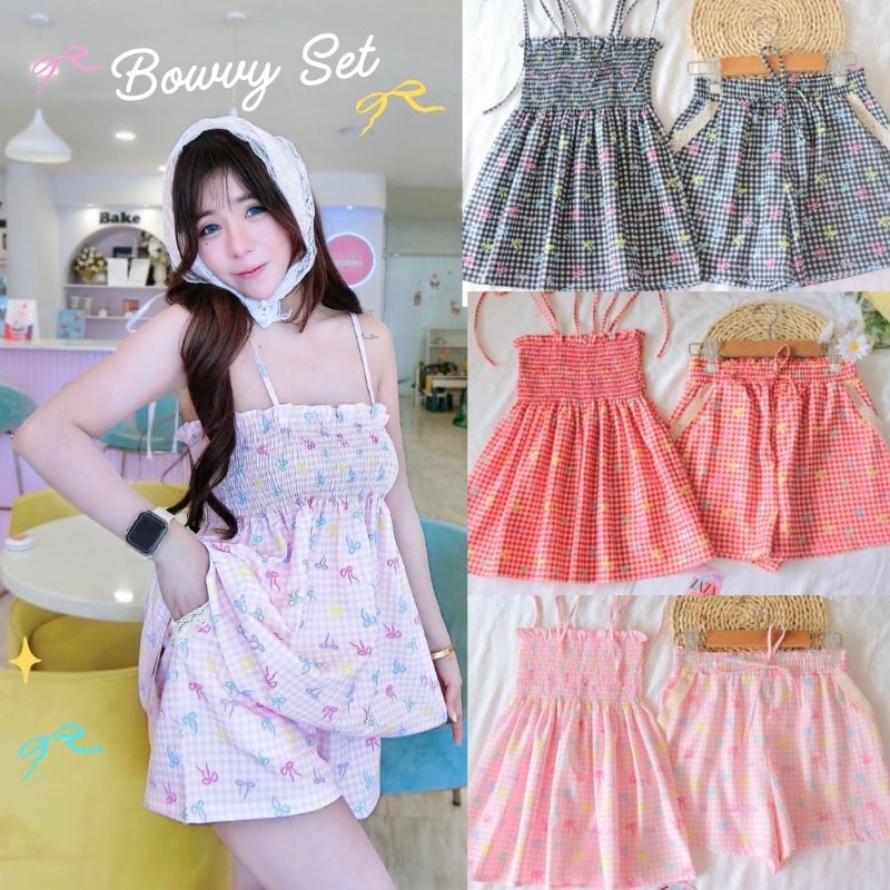 Bowvy Set ชุดเซต2ชิ้น เสื้อสายเดี่ยว+กางเกงขาสั้น โบวี่เซต แมทซ์คู่ได้น่ารักมากๆ Clothing Women