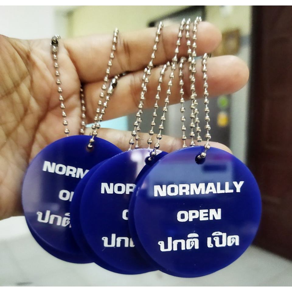 ป้ายแขวนวาล์ว Tag Valve 5 ซม.หนา 3มม.ใบกำกับภาษีได้ สลัก1และ 2ด้าน ป้ายอะคริลิค  ปกติเปิด-ปรับแต่ง-ปกติปิด TagValve - รูปที่ 2