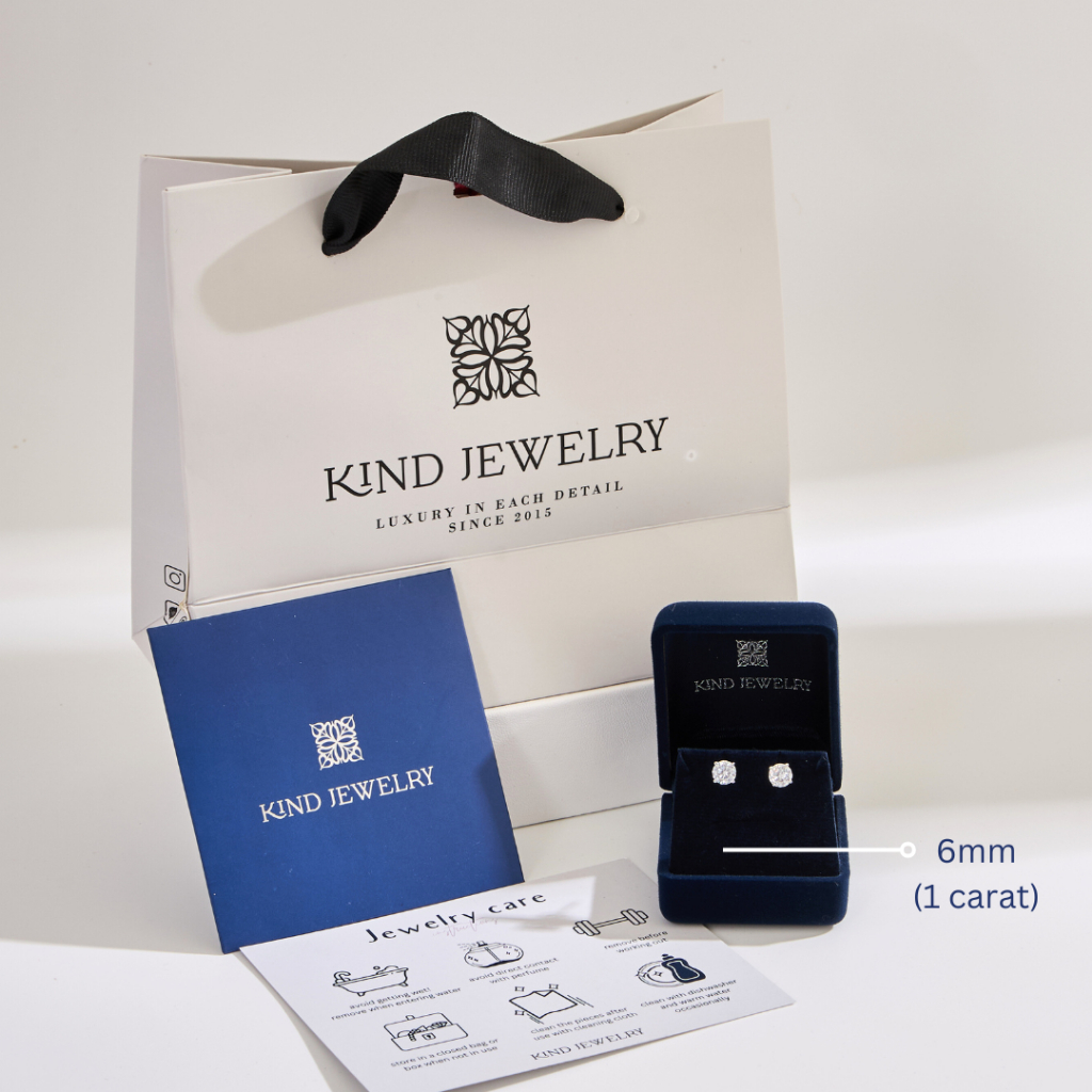 Kind Jewelry ต่างหูเพชรเม็ดเดี่ยวติดหู เพชรสวิส 1กะรัต Single 6mm