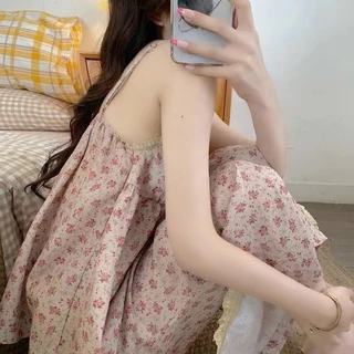 🧽ชุดนอนสาวเกาหลี มีฟองน้ำ ทรงเซ็กซี่ น่ารัก ชุดเซ็ต เสื้อผูกโบว์+กางเกงขายาว ลายดอกไม้ M-3XL | ส่งจากไทย