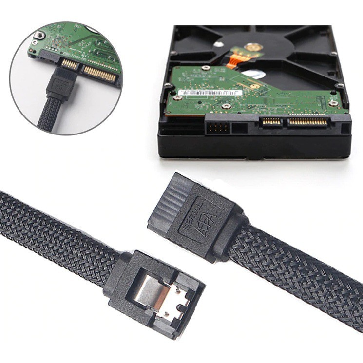 สายซาต้า สายถัก SSD HDD SATA 3.0 III Data Cable To SSD HDD Hard Disk Drive Cord Straight Right Angle 6Gb/s Nylon Sleeved