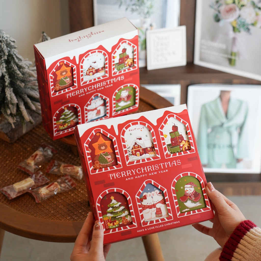 ชุดกล่องใส่ขนมลายคริสมาสต์ Christmas 6 boxes set (1 ชุด)