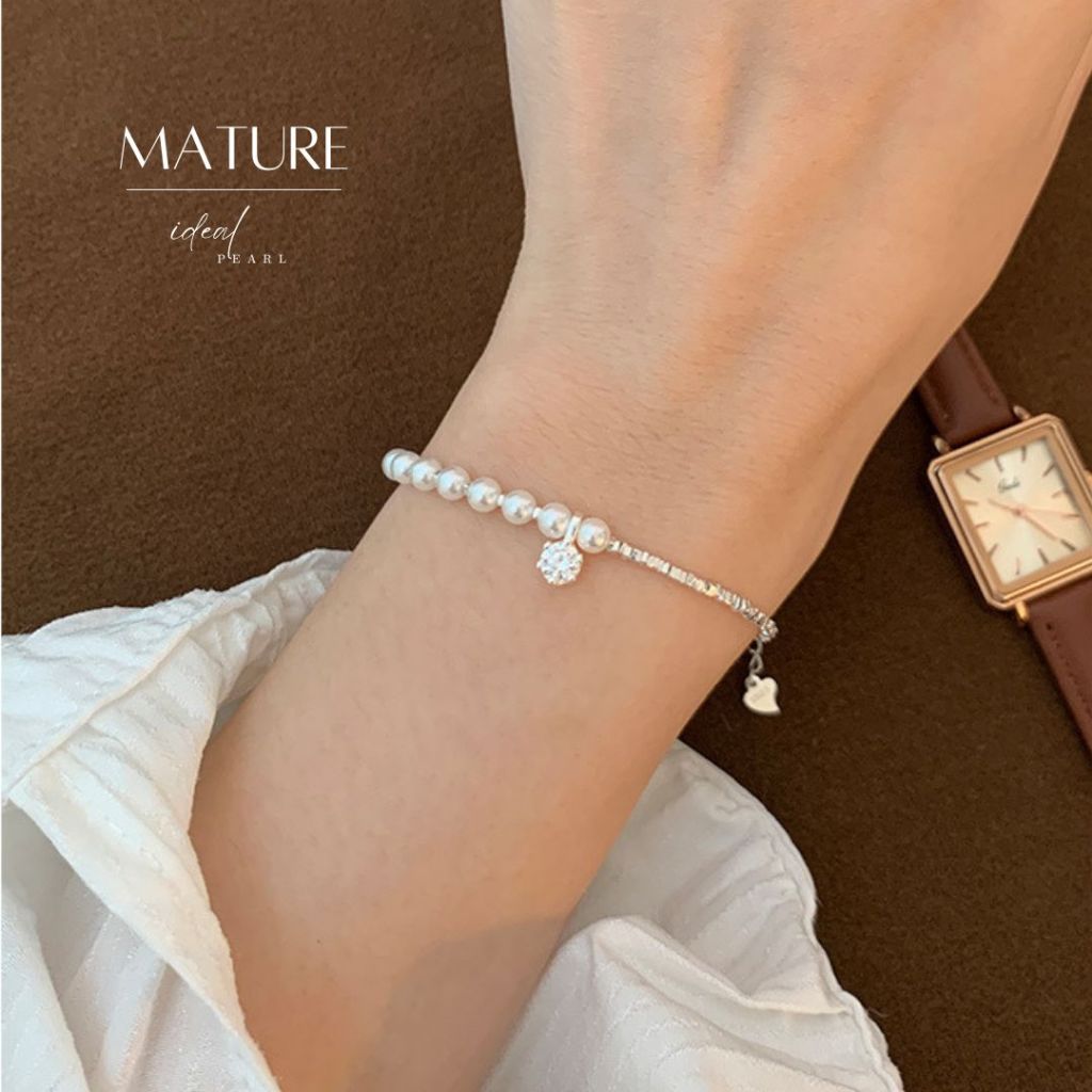 iDEAL กําไลแฟชั่น Mature กําไลมุก กำไลเพชร กําไลข้อมือมุก สร้อยข้อมือเพชร Valentine ของขวัญ