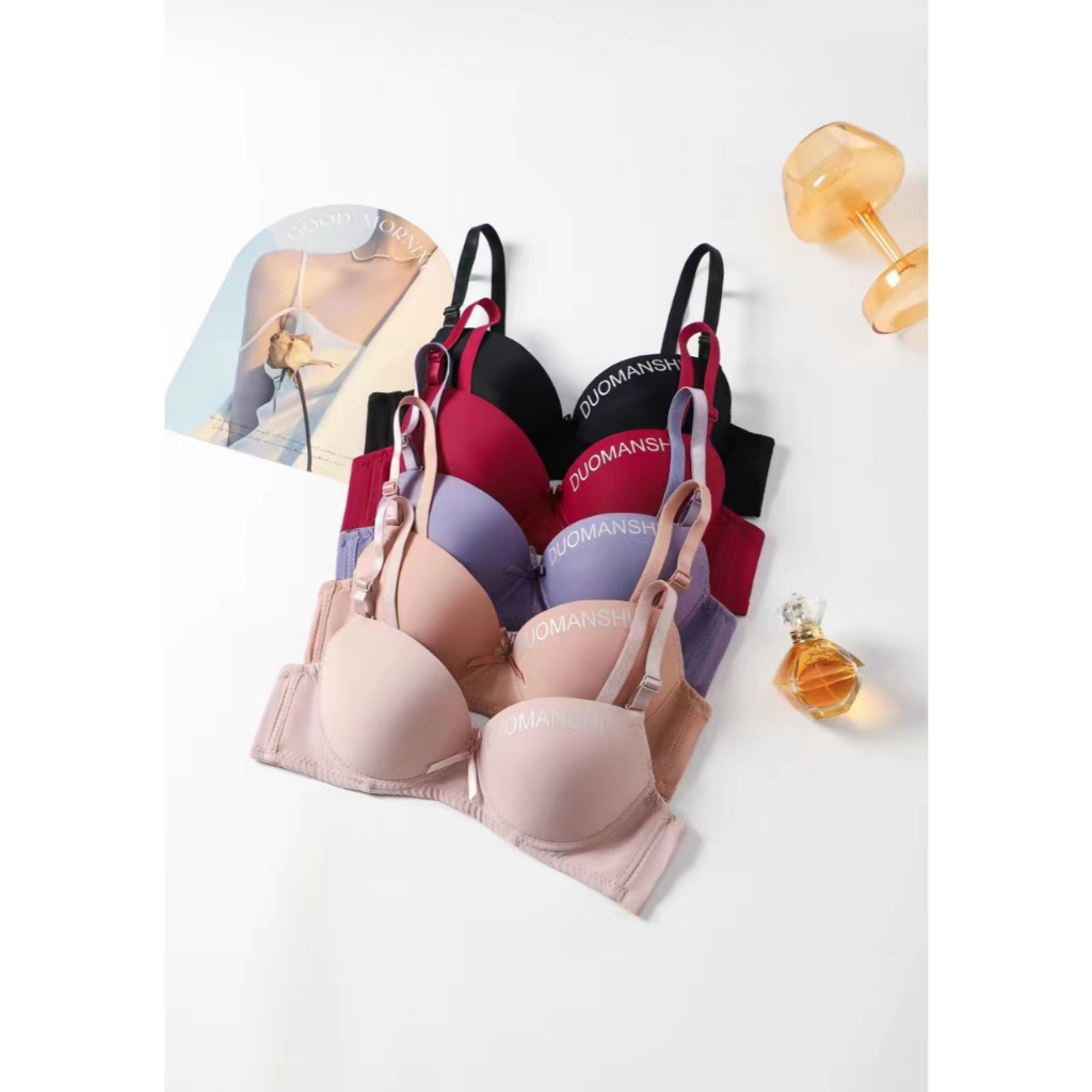 เสื้อในแฟชั่น มีโครง ลายตัวหนังสือ  ฟองน้ำรูปมือเคลื่อน 2 ตะขอ นิ่มสบาย