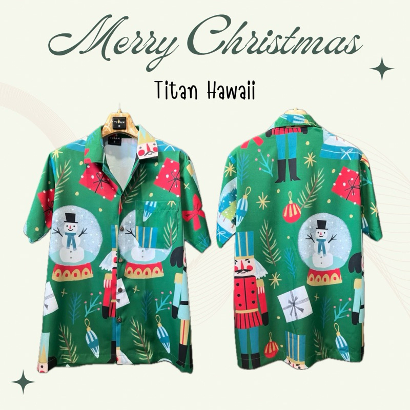 เสื้อฮาวายลายคริสต์มาส หิมะเขียว ผ้าไหมอิตาลี