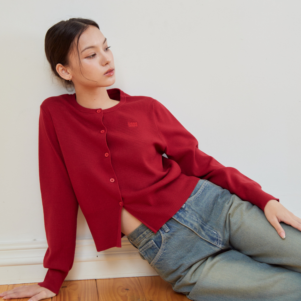 baae - kimm cardigan เสื้อคลุมไหมพรมแขนยาวคาร์ดิแกน ดีเทลปักโลโก้ตรงอก