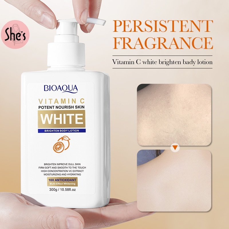 BIOAOUA โลชั่นวิตามินซีช่วยให้ความชุ่มชื้น ช่วยปรับสีผิวให้กระจ่างใส ให้ความชุ่มชื้นแก่ผิวกาย 300g