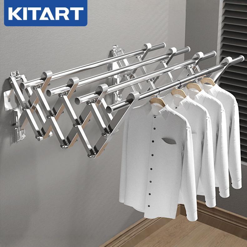 KITART ราวตากผ้าติดผนัง สแตนเลส ราวตากผ้า ยืดหดได้ สามารถใช้ได้ทั้งภายในและภายนอกอาคาร ยืดหดได้ง่าย