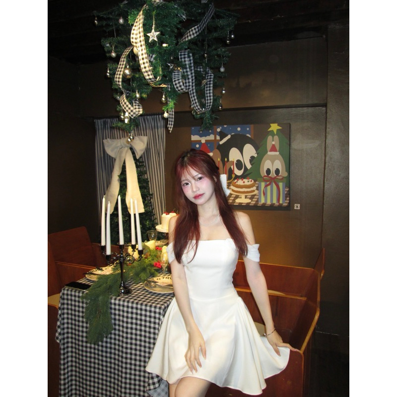 🌷Charlotte Dress - รวมทุกสี ขาว ดำ ครีม ชมพู แดง 🌷ชุดเดรสเกาะอก CH