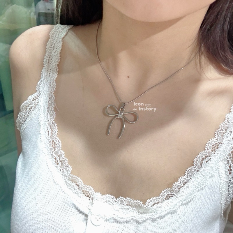 necklack Bow | สร้อยพร้อมจี้ โบว์สีเงิน (สินค้าพร้อมส่ง)