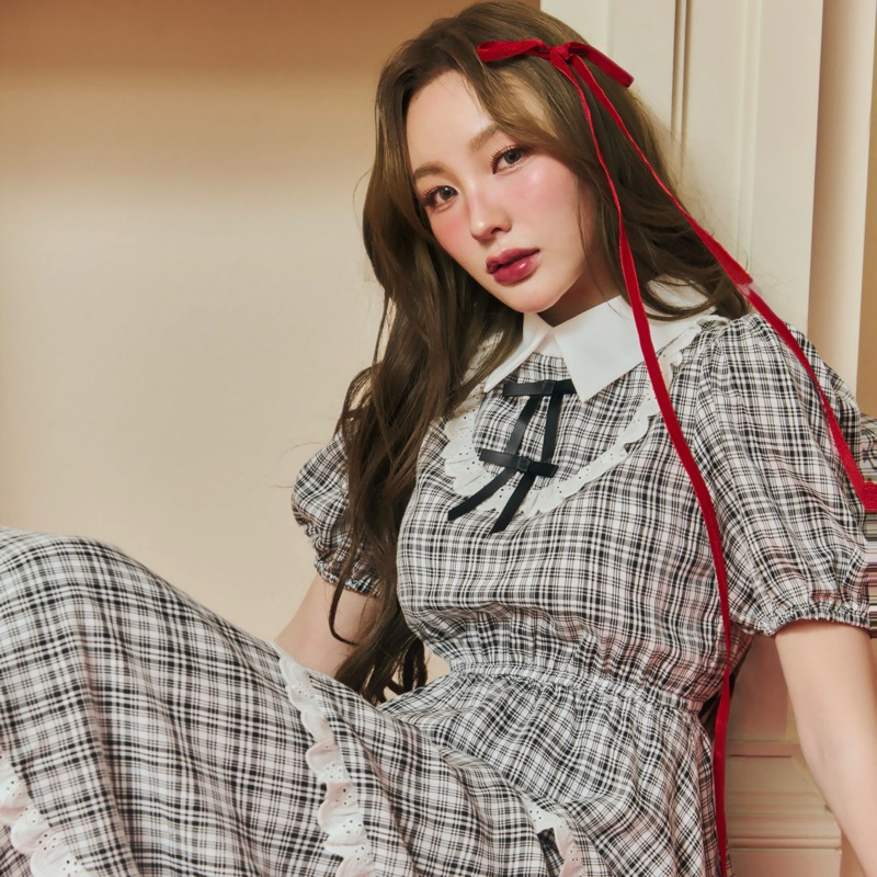 FLAT2112 : CRIMSON MAXI DRESS เดรสออกงาน ลายสก็อต แขนตุ๊กตา (FF0860) ราคา ถูกที่สุด ดีลบีเคเค แกลเลอรีภาพที่ 7