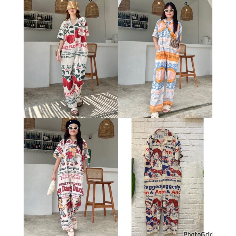 📌ทักก่อนสั่ง📌6005 จั๊มสูทคอปกแขนสั้น ผ้าดิบฟอกนิ่ม อก46”  MTD