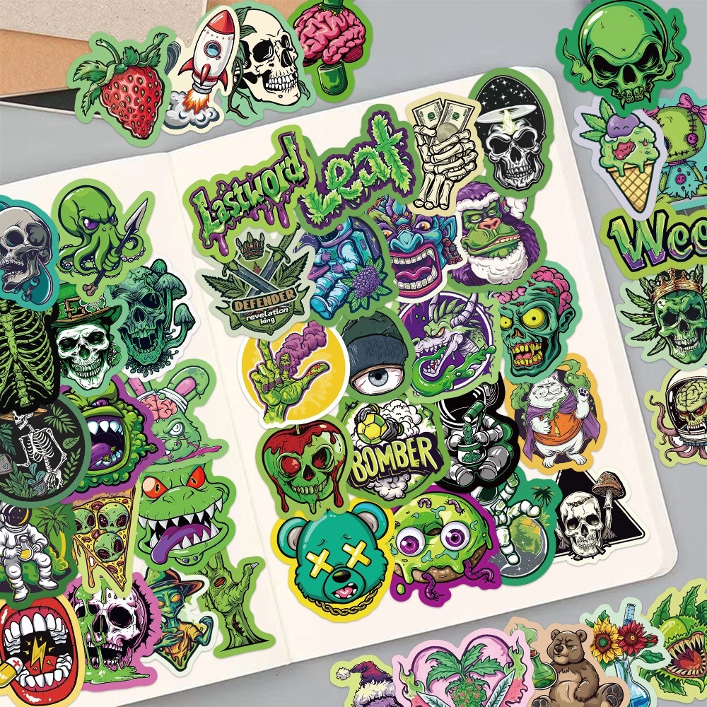 พร้อมส่ง หัวกะโหลก Skull สติกเกอร์ กันน้ำ  สเก็ตบอร์ด 50 ชิ้น sticker skate board halloween