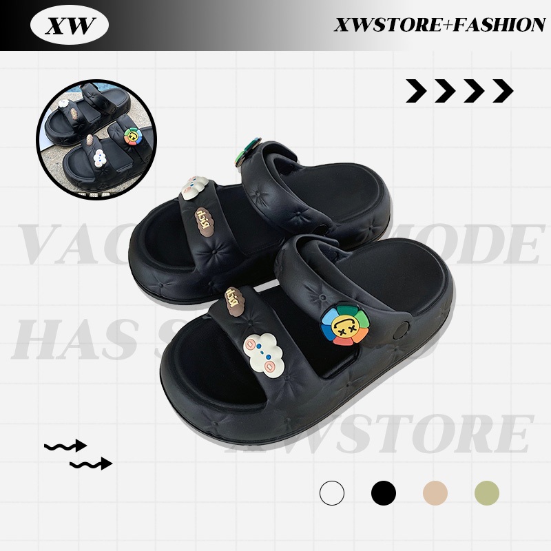 XWshopee ใหม่ รองเท้าแตะยางแฟชั่น วัสดุเป็นยางนิ่มใส่สบาย มากับทรงสายคาดคู่มีรัดส้น ติดตัวติดลายการ์ตูนมาให้เลยนะ 4สี 3ไ