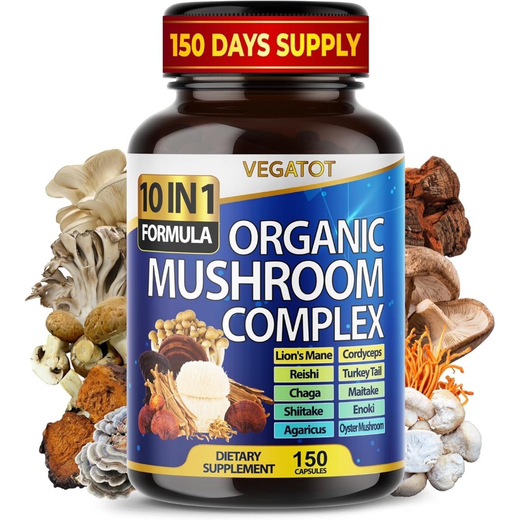 10 in 1 High Strength Mushroom Supplement 9,700MG - Lions Mane, Cordyceps, Reishi (Sku.2534)