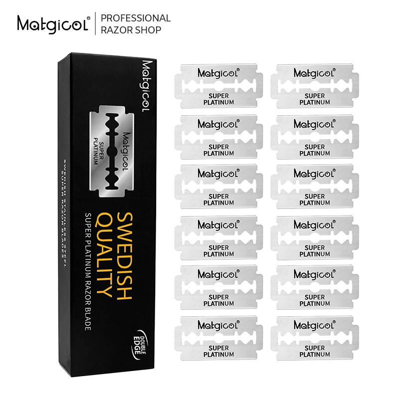 Matgicol 100pcs ใบมีดโกน ใบมีดเหล็กสวีเดนพรีเมียมแพลตตินัม Double Edge Razor Blades ใบมีดโกน 2 คม